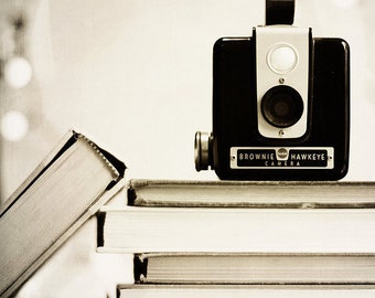 Vintage Camera Still Life Photo, Black and White Photography Art Print