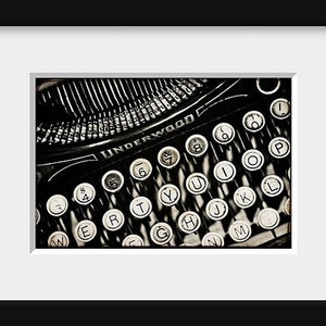 Typewriter Print, Black and White Photography, Still Life Photography Underwood antique typewriter Fine Art Photography Mad Men image 2