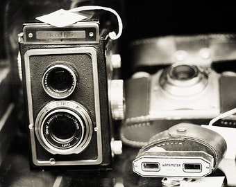Black & White Photography Camera Art: Double Lens Fine Art Photography Still Life Photography Camera Vintage camera print, Office decor