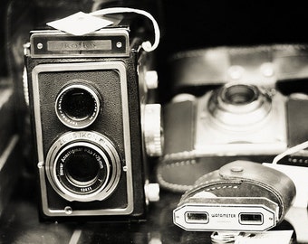 Vintage Camera Photography Print: Double Lens Still Life, Office Decor