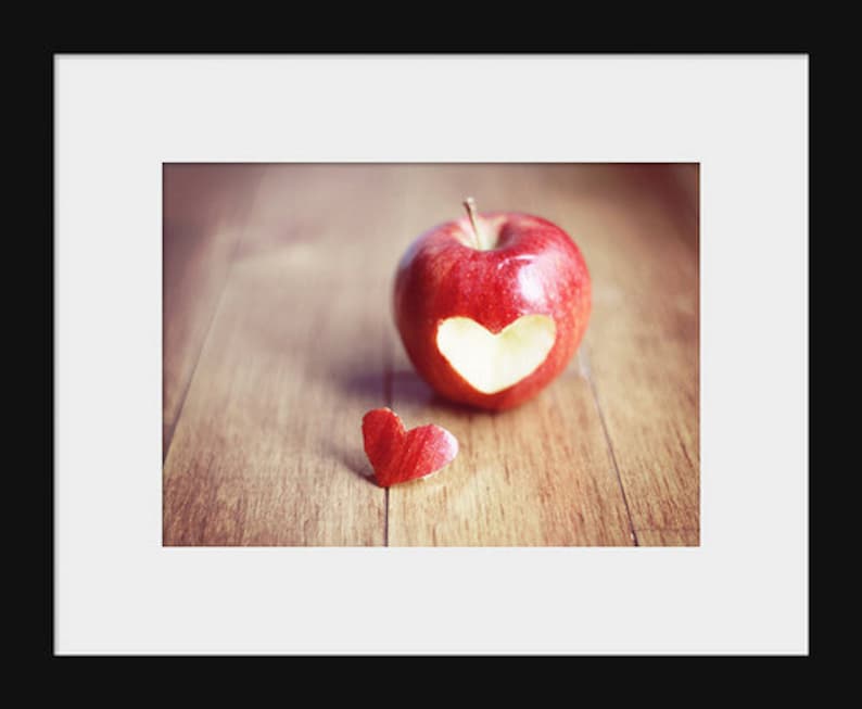 Food Photography Kitchen Art: Red Apple heart Fine Art Photography Wall Art Print Fruit Still life Fruit Wall Art Kitchen wall art fruit image 2