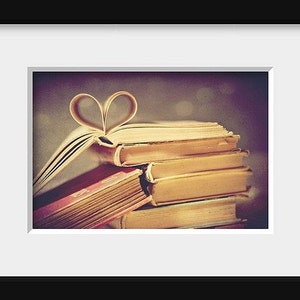 Still Life Photography, Vintage book love Fine Art Photography pages folded in heart shape friendship art print Bibliophile Wall art image 2