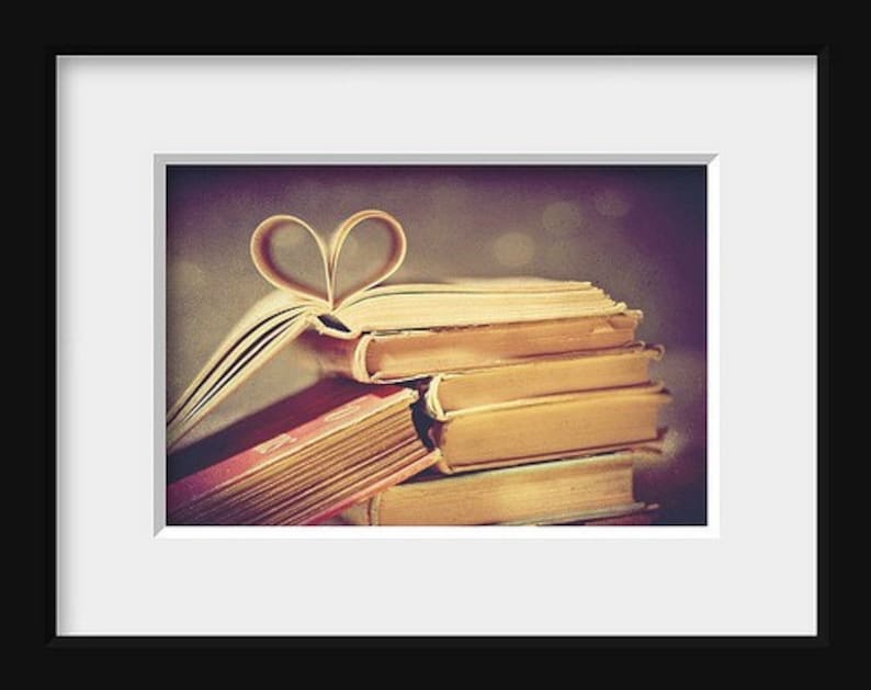 Still Life Photography, Vintage book love Fine Art Photography pages folded in heart shape friendship art print Bibliophile Wall art image 2