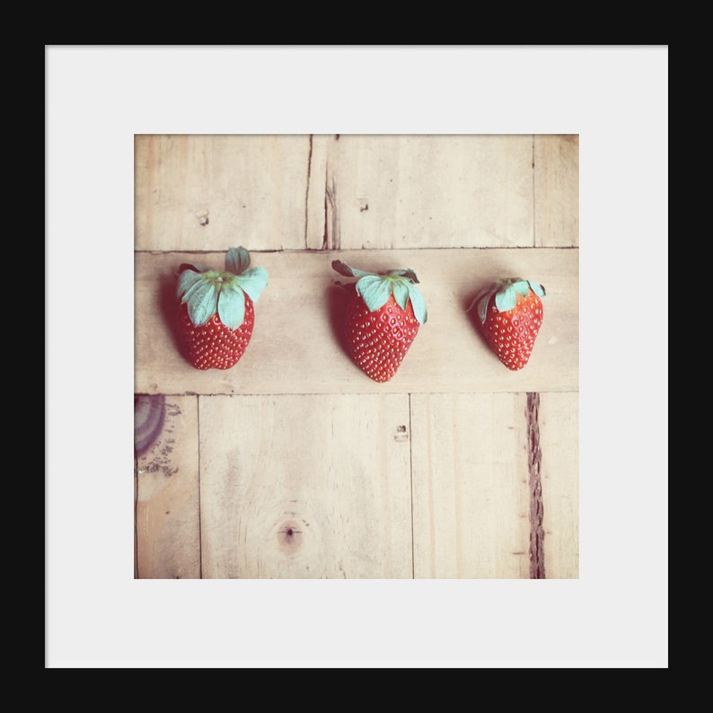 Food Photography Kitchen Art food: Strawberries three Fine Art Photography Art for Kitchen Fruit Still life Photography Fruit Rustic red art image 2
