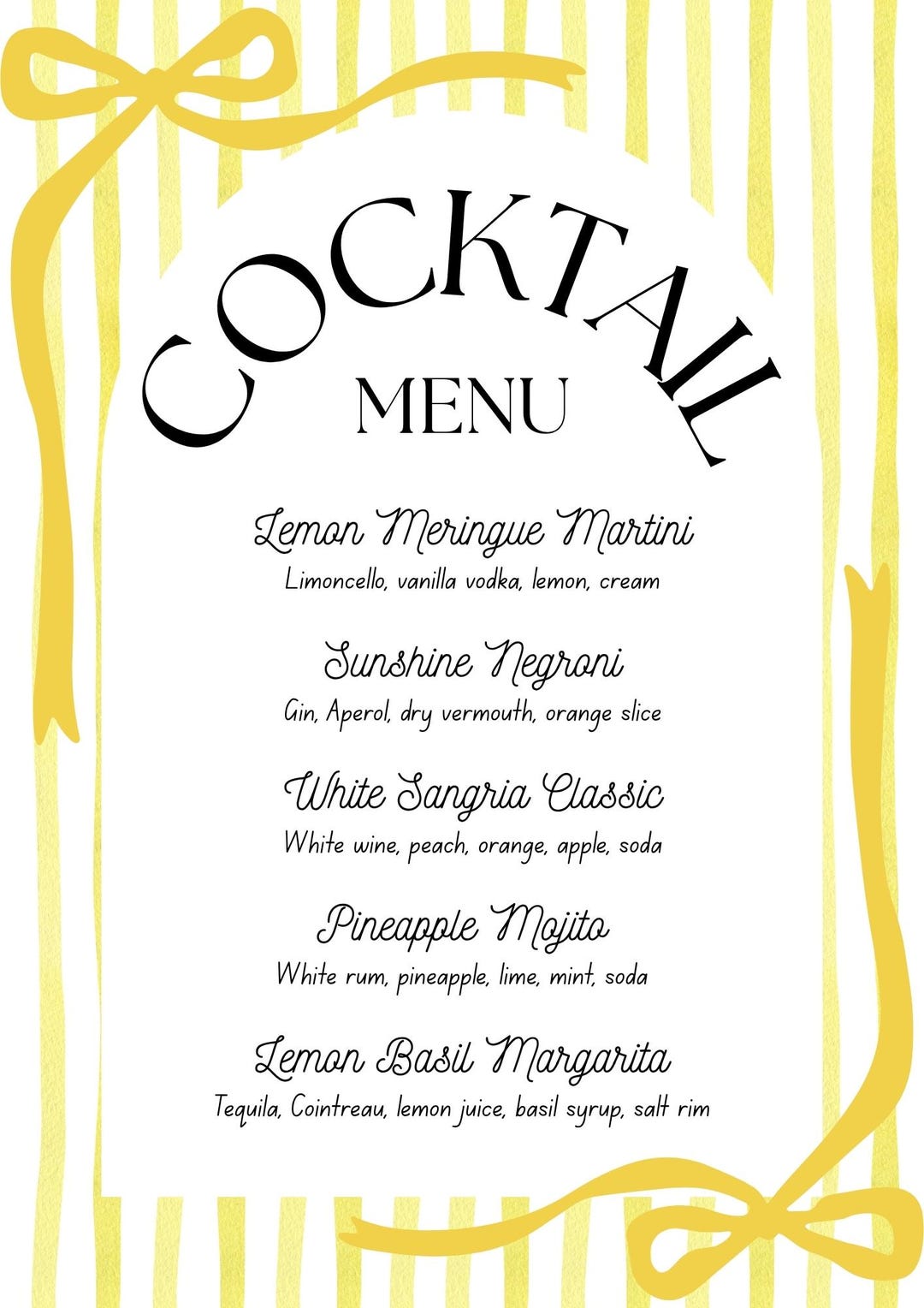 Menu Template, Cocktail Menu, Party Poster, - Etsy