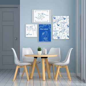 Sommerposter, digitales Poster, Wanddekoration, blaues Poster, 4er-Poster-Paket, Heimdekoration, Surfposter, druckbares Poster.