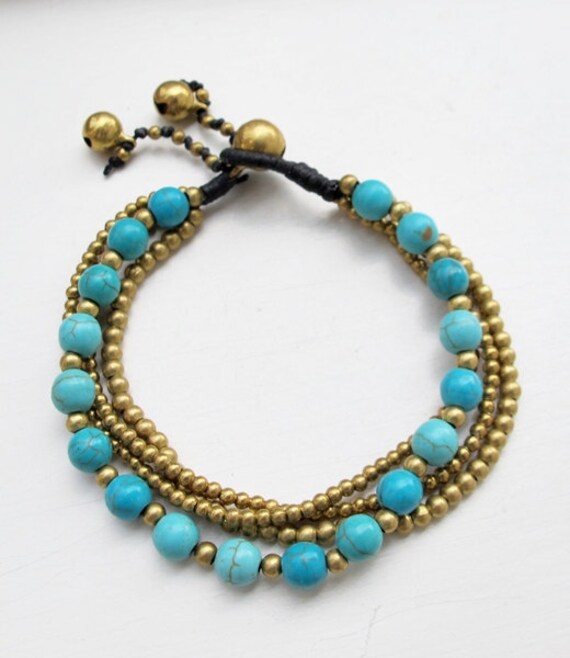 6 mm Round Turquoise Stone Multi Line Bracelet | Etsy