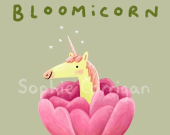 BLOOMicorn Cute Flower Unicorn Signed Fine Art Print