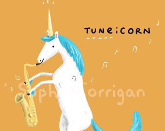 Tuneicorn Saxophone Musician Unicorn Signed Fine Art Print - Etsy