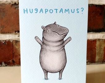 Hugapotamus? Cute Hippopotamus Hippo Hug Card