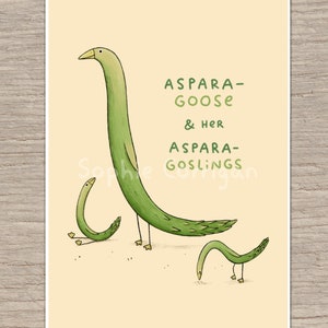 Asparagoose & Her Asparagoslings Signed Art Print - Cute Goose Asparagus - Vegetable Pun Illustration - UK Worldwide Postage Sophie Corrigan