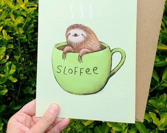 Large Sloffee Sloth Coffee Card A5