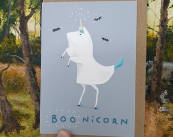 BOOnicorn Halloween Card - Unicorn Ghost - Funny Unicorn Pun Card - Kids Halloween Card - Cute Illustration - Sophie Corrigan