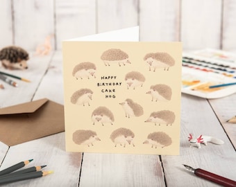 Cake Hog Hedgehog Birthday Card