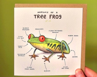 Anatomy of a Tree Frog Greeting Card: Funny Animal Illustration