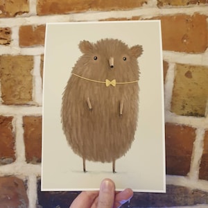 Grizzly Bär mit Fliege signiertEr Kunstdruck