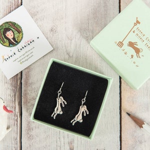 Handmade Hoppy Bunny Rabbit Sterling Silver Dangle Drop Earrings