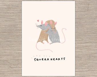 Squeakhearts Signed Fine Art Print - Mice, Rats, Hugging, Love, Valentine's Day