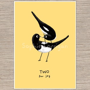 Two for Joy Magpie Rhyme Signed Fine Art Print - New Baby Twins Nursery Gift