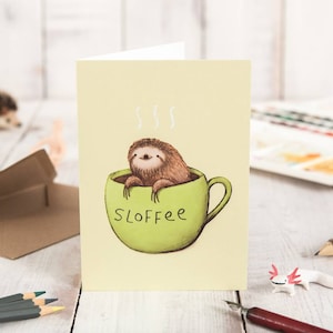 Cartão Sloffee - Linda xícara de café com preguiça