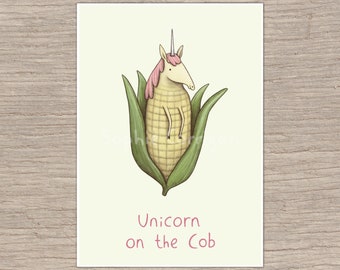 Unicornio en la mazorca firmado arte impresión