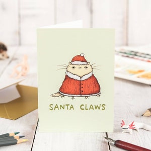 Carte De Noël Costume mignon de chat griffes de Père Noël