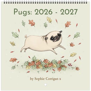 Mopsar 2026 Söt hund 12 månaders väggkalender