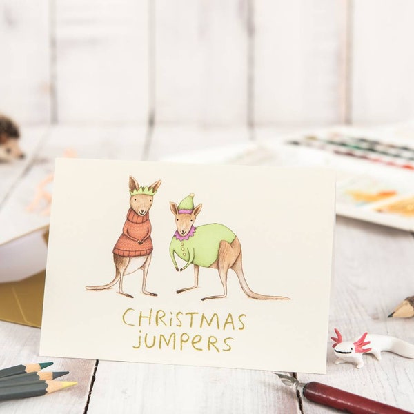 Christmas Jumpers Card Cute Australian Australiana Kangaroos Wallabies Xmas