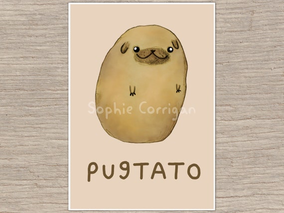 Pugtato Signed Art Print Foodimals Pug Potato Cute Pugs Original
