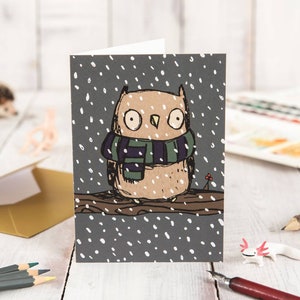 Carte de Noël Chilly Owl dans la neige