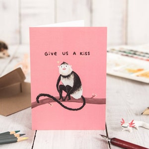 Yunnan Snub-Nosed Monkey Funny Kiss Valentine&#39;s Card