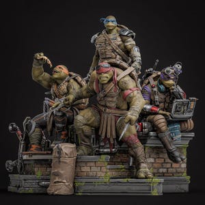 Teenage Mutant Ninja Turtles TMNT | Sewer Squad Diorama STL-staty | 3D-utskriftsmodell | Digital STL-fil