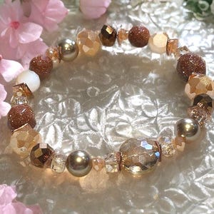Beaded Fall Stretch Bracelet-Beige, Copper, Bronze, Champagne Glass Beads