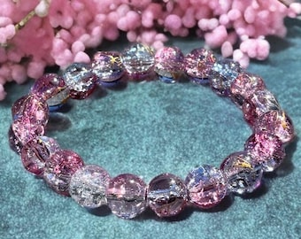 10 mm ブルー ピンク クラックルガラス ビーズ ブレスレット マルチ