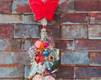 Dije de mariposa para bolso: llavero con cuentas para bolso