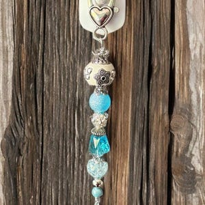 Blue & Silver Purse Dangle Charm: Heart Clasp Keychain Clip