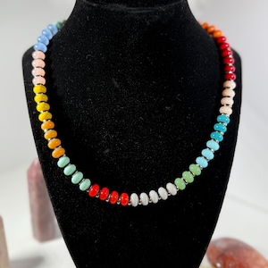 Rainbow Glass Rondelle Bead Necklace: Colorful Statement Jewelry