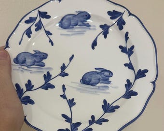Vintage Intrada Italy Hand Painted Blue & White Folk Animal Plates  – Set of Four