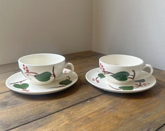 Vintage Blue Ridge Pottery Teacup and Saucer Set, Stanhome Hand Painted Underglaze, Southern Potteries USA, Set of 2
