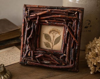 Vintage Willow Twig Picture Frame | Rustic Branch Folk Art Frame | Small Woodland Photo Frame