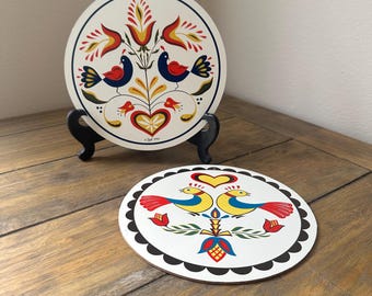 Vintage Zook Hex Sign Wall Plaques Pair Folk Art Bird Motif Pennsylvania Dutch Style Decor 1990
