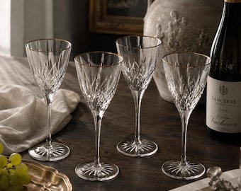 Vintage Cristal D’Arques Durand William Gold Rim Wine Glasses, Set of Four French Crystal Stemware