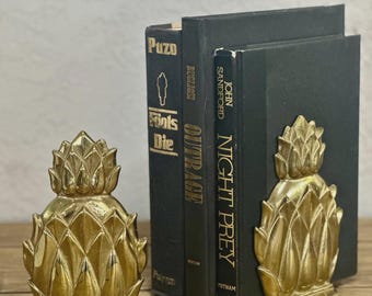 Vintage Brass Pineapple Bookends Virginia Metalcrafters – Hollywood Regency MCM