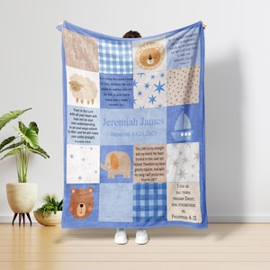Personalized Baby Blanket, Scripture Patchwork Fleece, Baptism Gift
