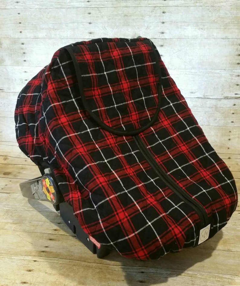 Winter Infant Car Seat Cover Polar Line Red And Black Tartan Plaid With Trim Modern Buffalo Check