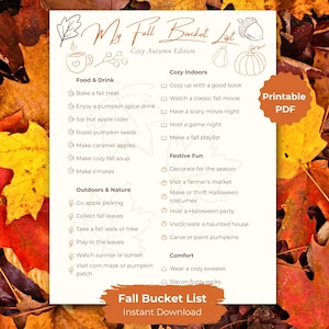 Fall Bucket List Printable: Autumn Activities Checklist (PDF Download, 8.5x11 Letter Size)