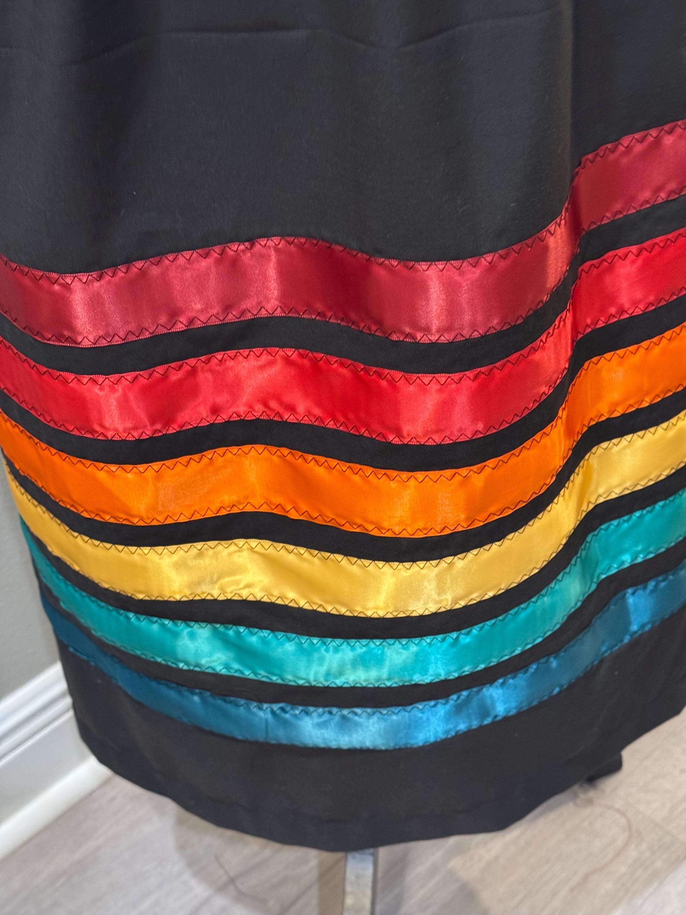 Handmade Blue Kokum & Fire Colour Ribbon Skirt