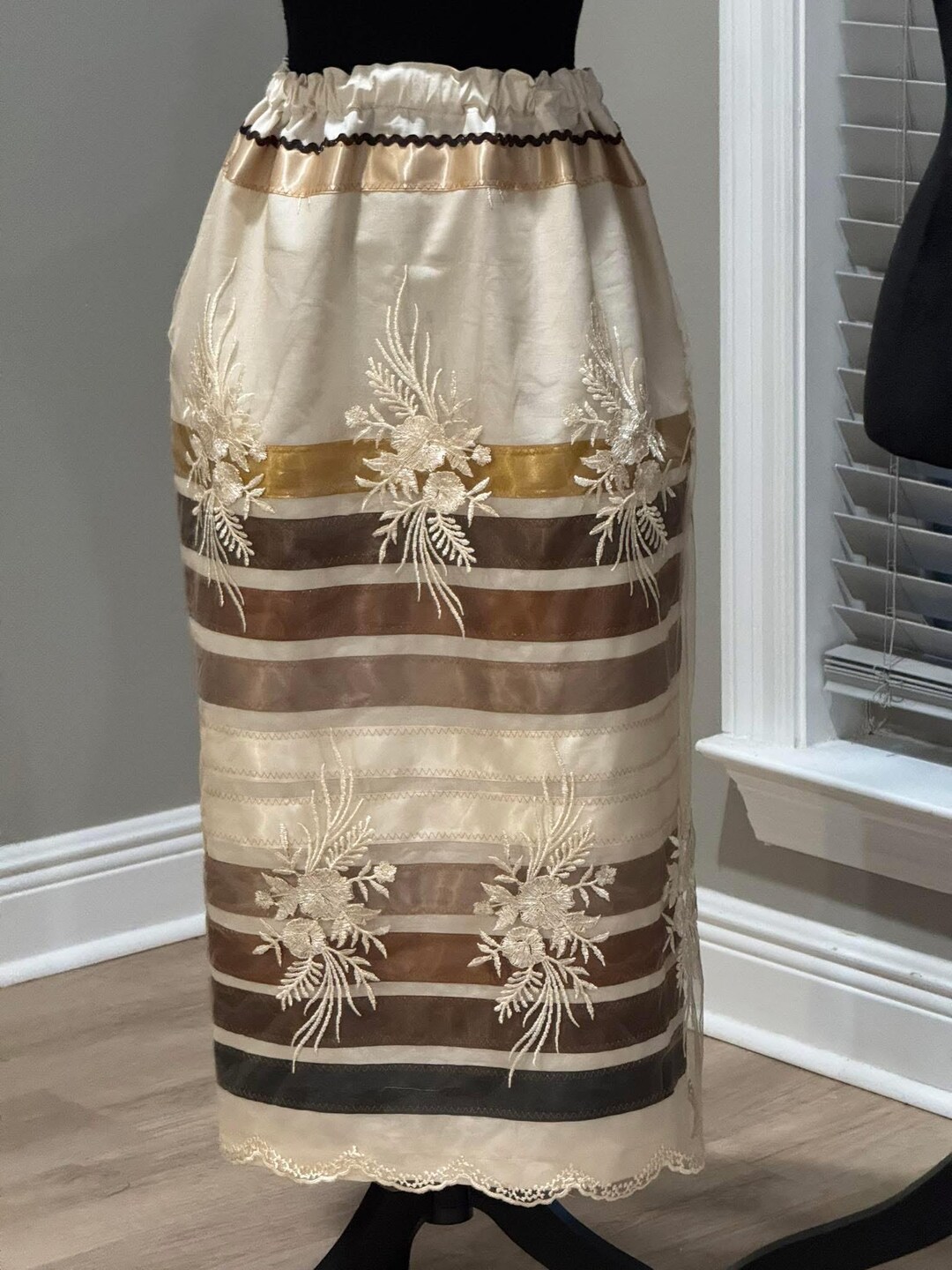 Satin Ribbon Skirt with Half Overlay