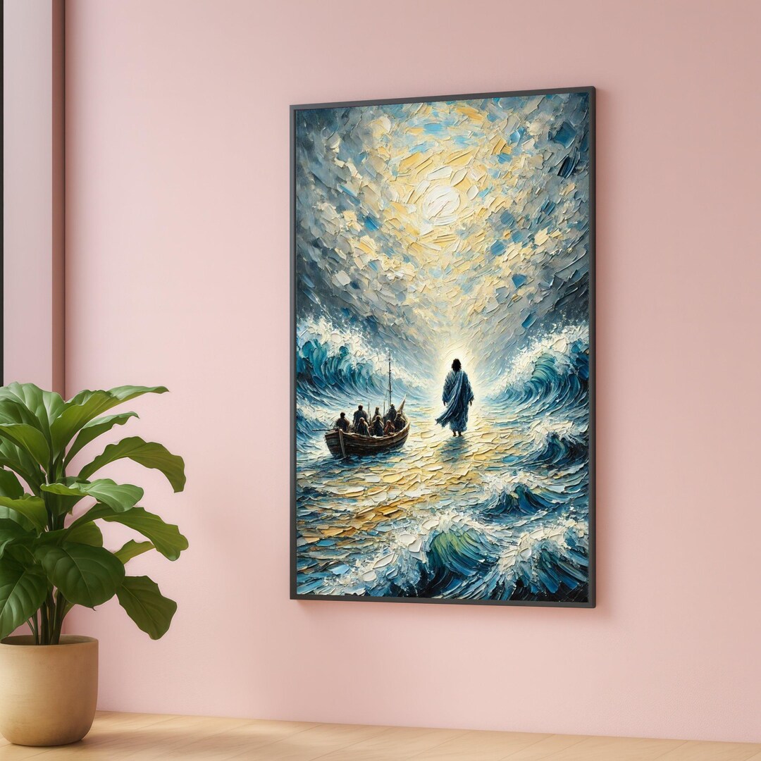 Jesus Walking on Water Canvas: Inspirational Biblical Wall Art - Etsy
