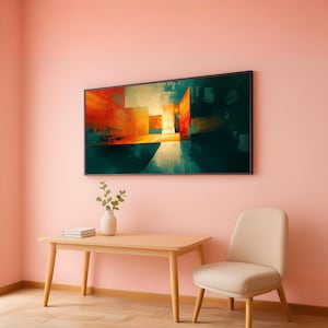 Modern Abstract Cityscape Canvas, Geometric Wall Art, Urban Landscape Painting, Bold Colorful Home Décor, Contemporary Canvas Print